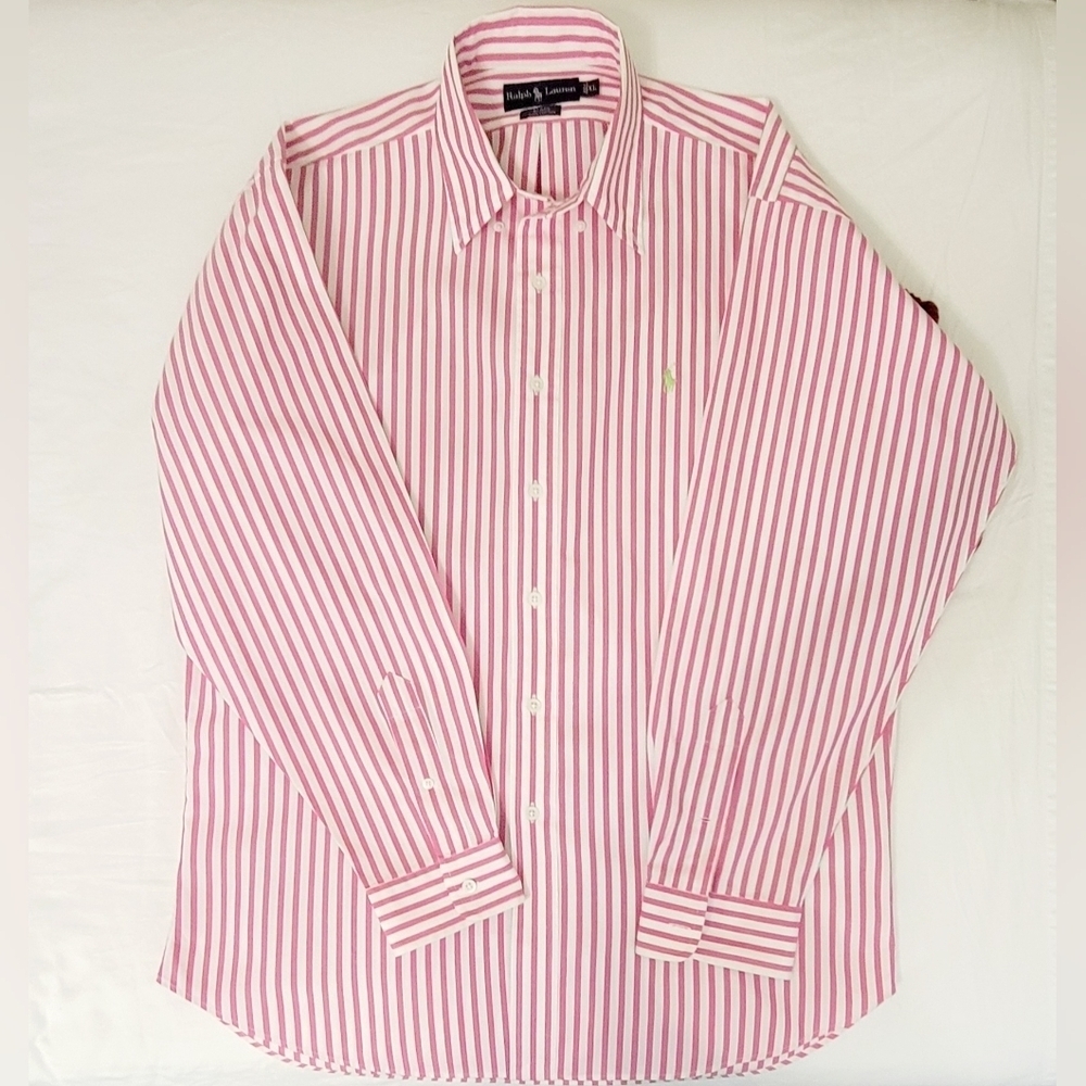 *Sold* Ralph Lauren Polo Men's Pink White Striped Dress Shirt Long Sleeve Sz: XL - Picture 11 of 12